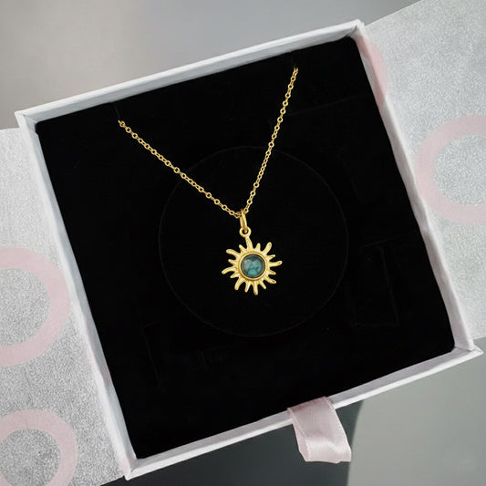 Labradorit Minimal Güneş Gold Kolye