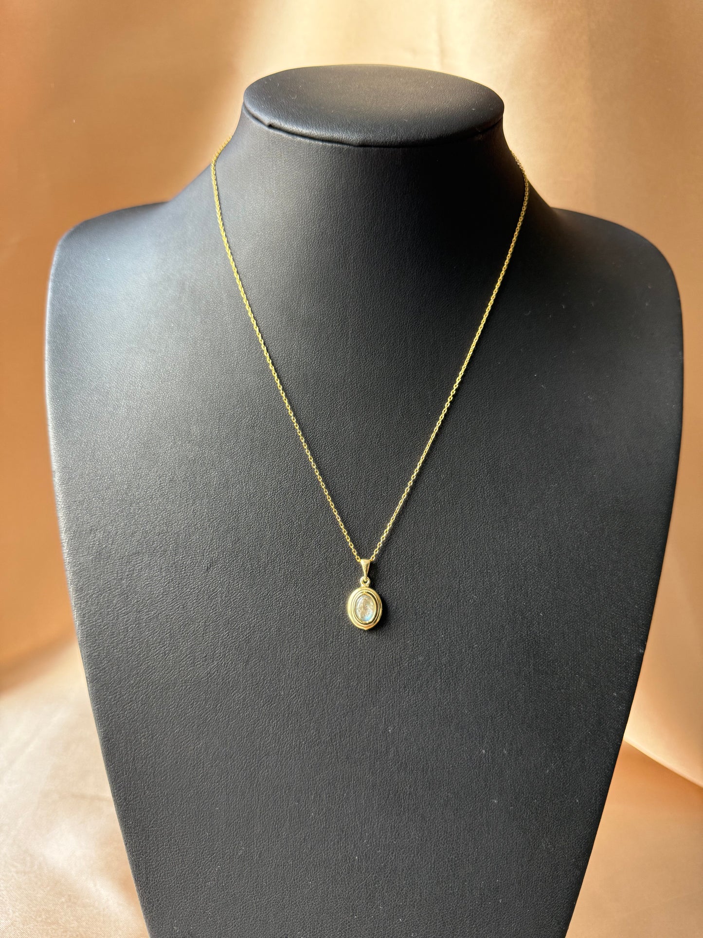 Labradorit Minimal Vintage Gold Kolye