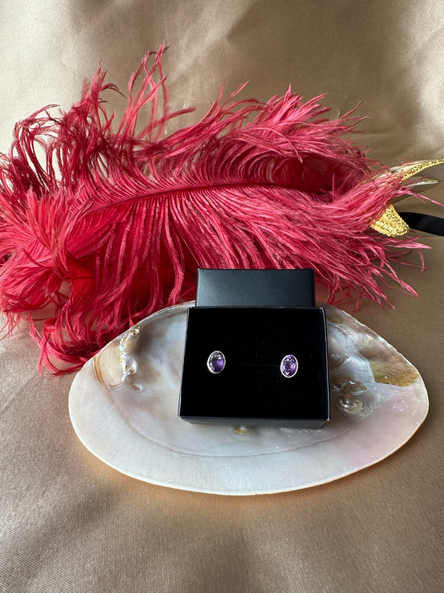 Ametist Oval Gümüş Küpe