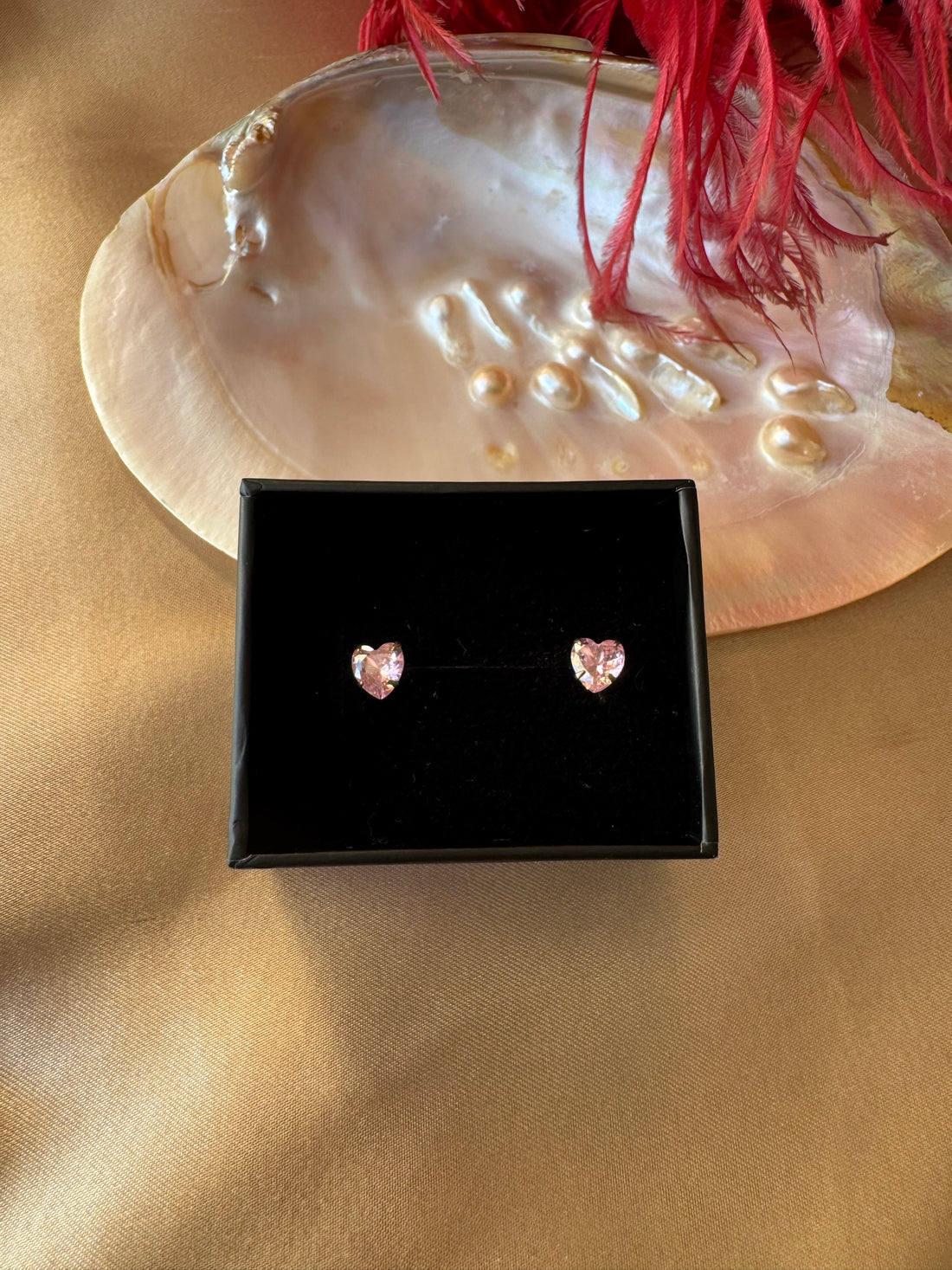 Pembe Kuvars Minimal Kalp Rose Gold Küpe