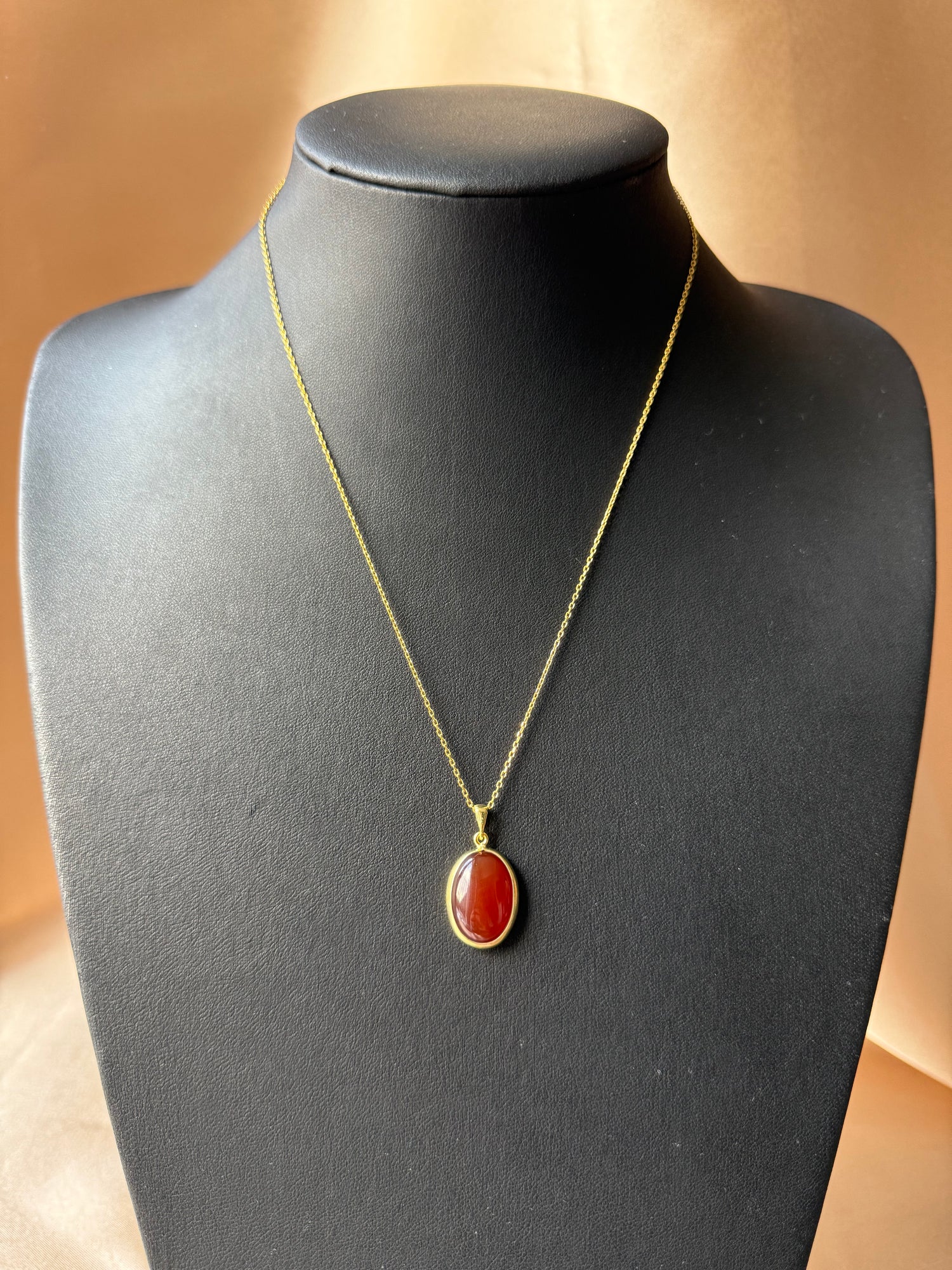 Akik Büyük Oval Gold Kolye