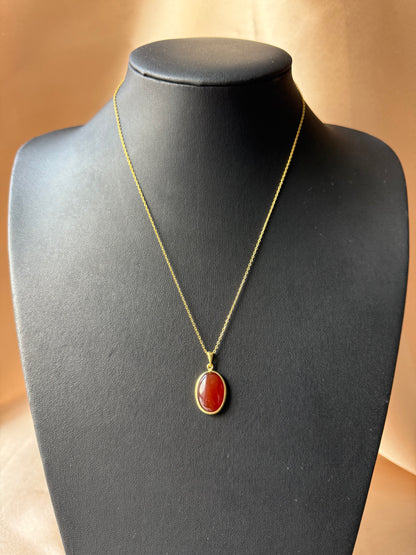 Akik Büyük Oval Gold Kolye