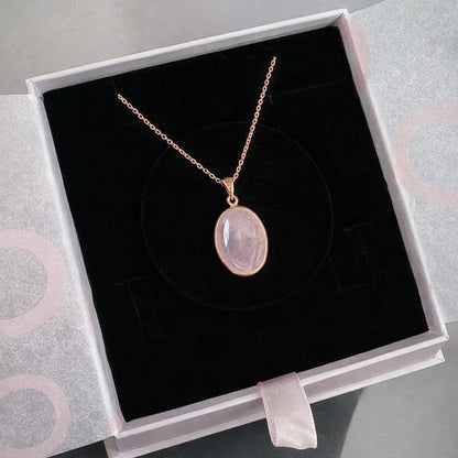 Pembe Kuvars Büyük Oval Rose Gold Kolye