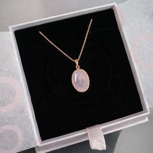 Pembe Kuvars Büyük Oval Rose Gold Kolye