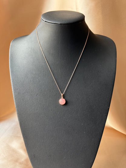Pembe Kuvars Yuvarlak Rose Gold Kolye
