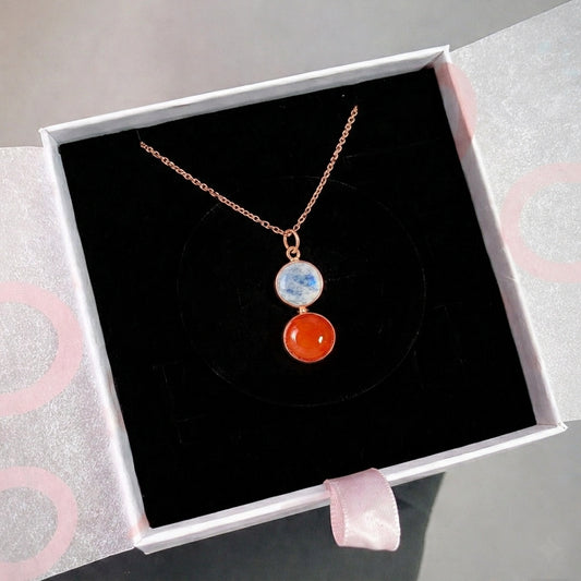 Ay Taşı & Akik Twin Flame Rose Gold Kolye