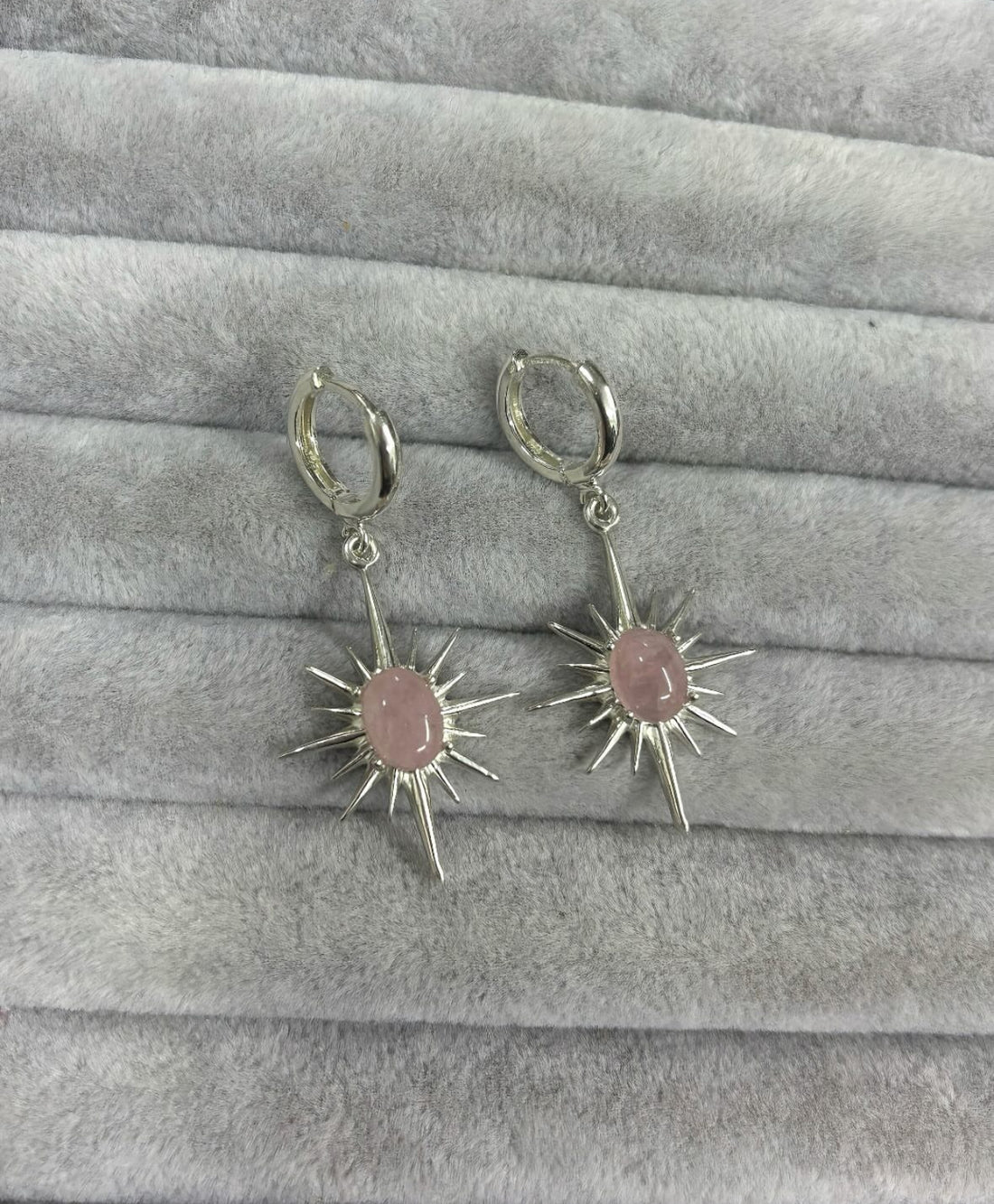 Pembe Kuvars Kuzey Yıldızı Gümüş Küpe