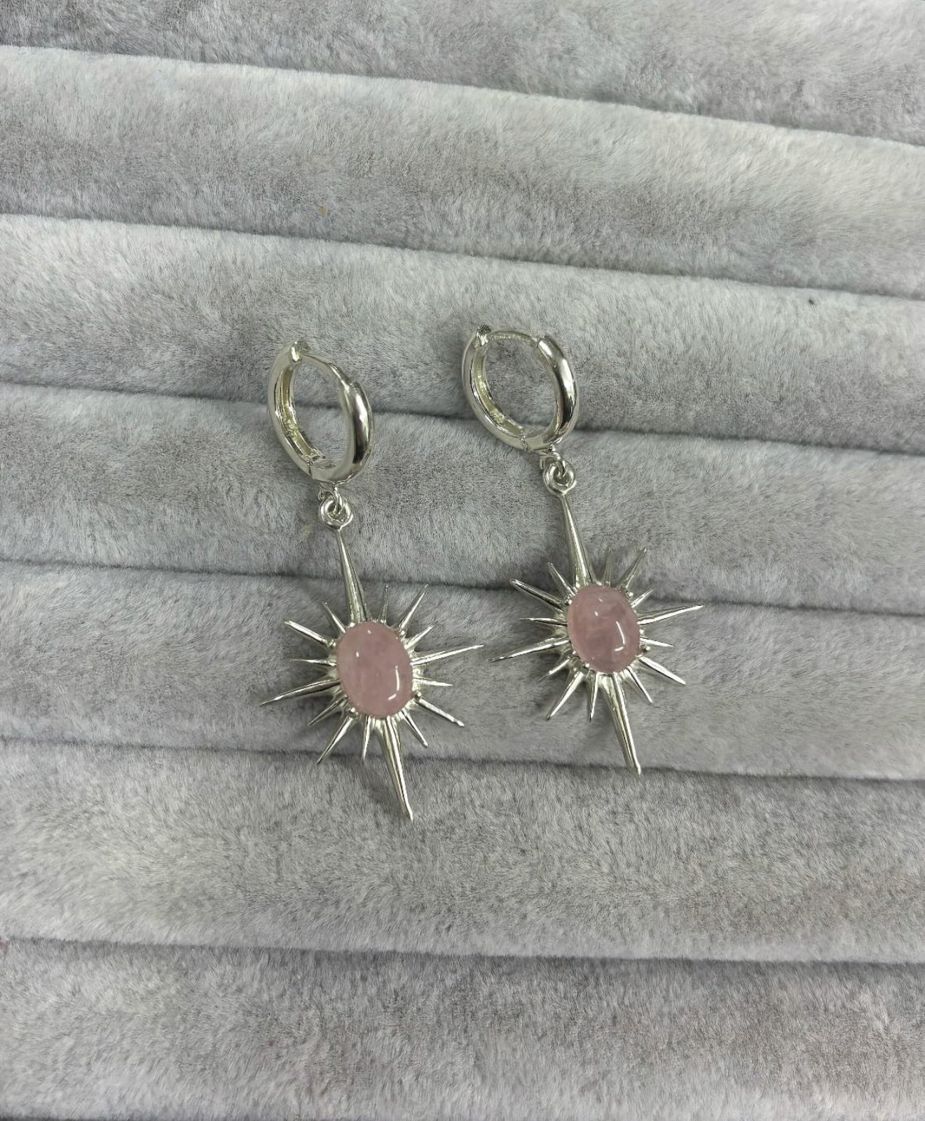 Pembe Kuvars Kuzey Yıldızı Gümüş Küpe