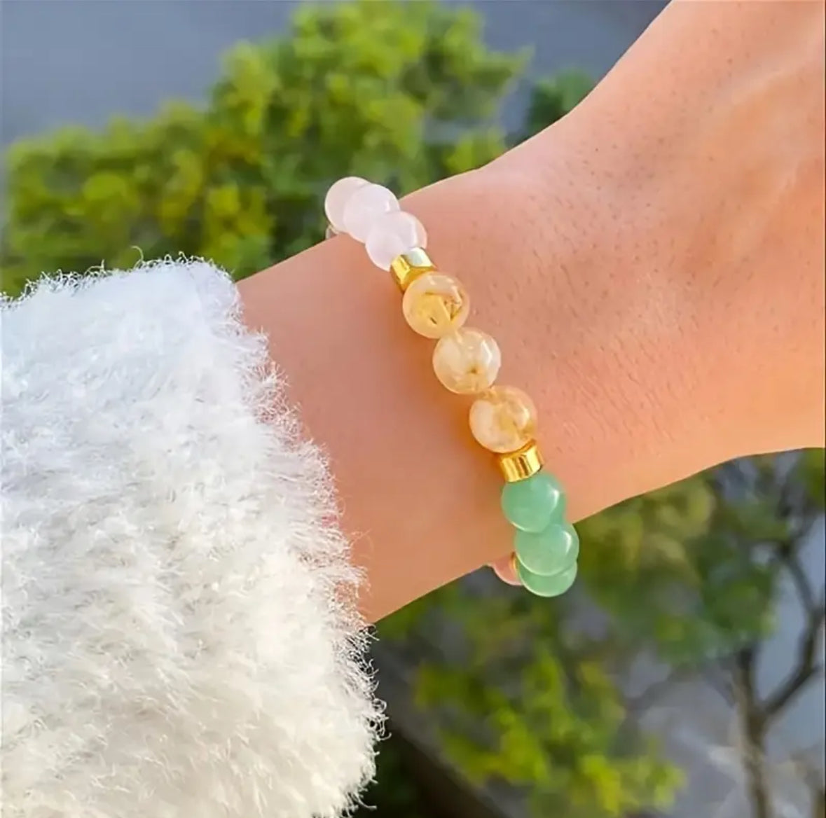 Pembe Kuvars &amp; Ametist &amp; Kristal Kuvars &amp; Sitrin &amp; Aventurin 5i Yerde Bileklik (8 mm)