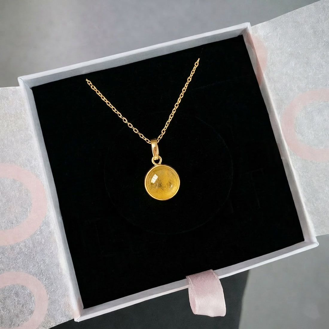 Sitrin Yuvarlak Gold Kolye
