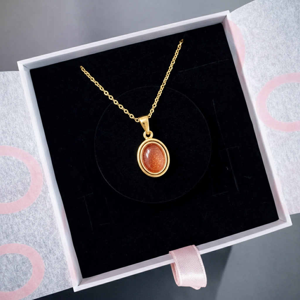 Güneş Taşı Minimal Vintage Gold Kolye