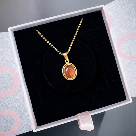 Güneş Taşı Minimal Vintage Gold Kolye