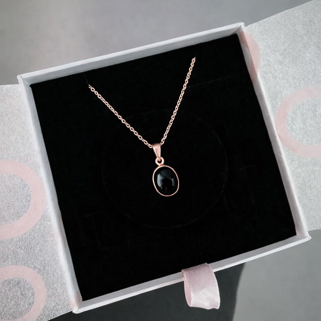Oniks Minimal Rose Gold Kolye