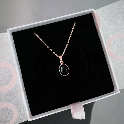 Oniks Minimal Rose Gold Kolye