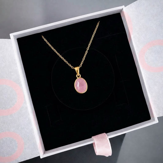Pembe Kuvars Minimal Gold Kolye