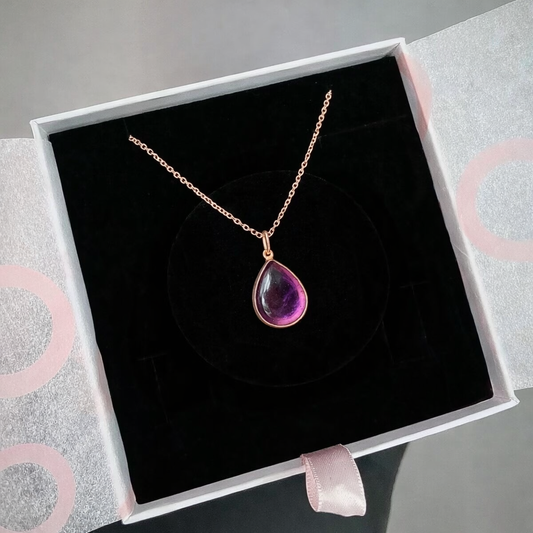 Ametist Büyük Damla Rose Gold Kolye