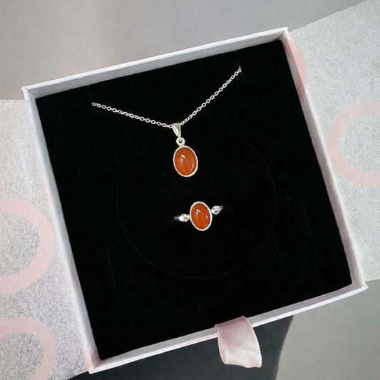Akik Minimal Kolye & Yüzük Set (Gümüş)