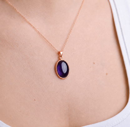 Ametist Büyük Oval Rose Gold Kolye