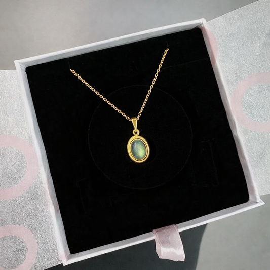 Labradorit Minimal Vintage Gold Kolye