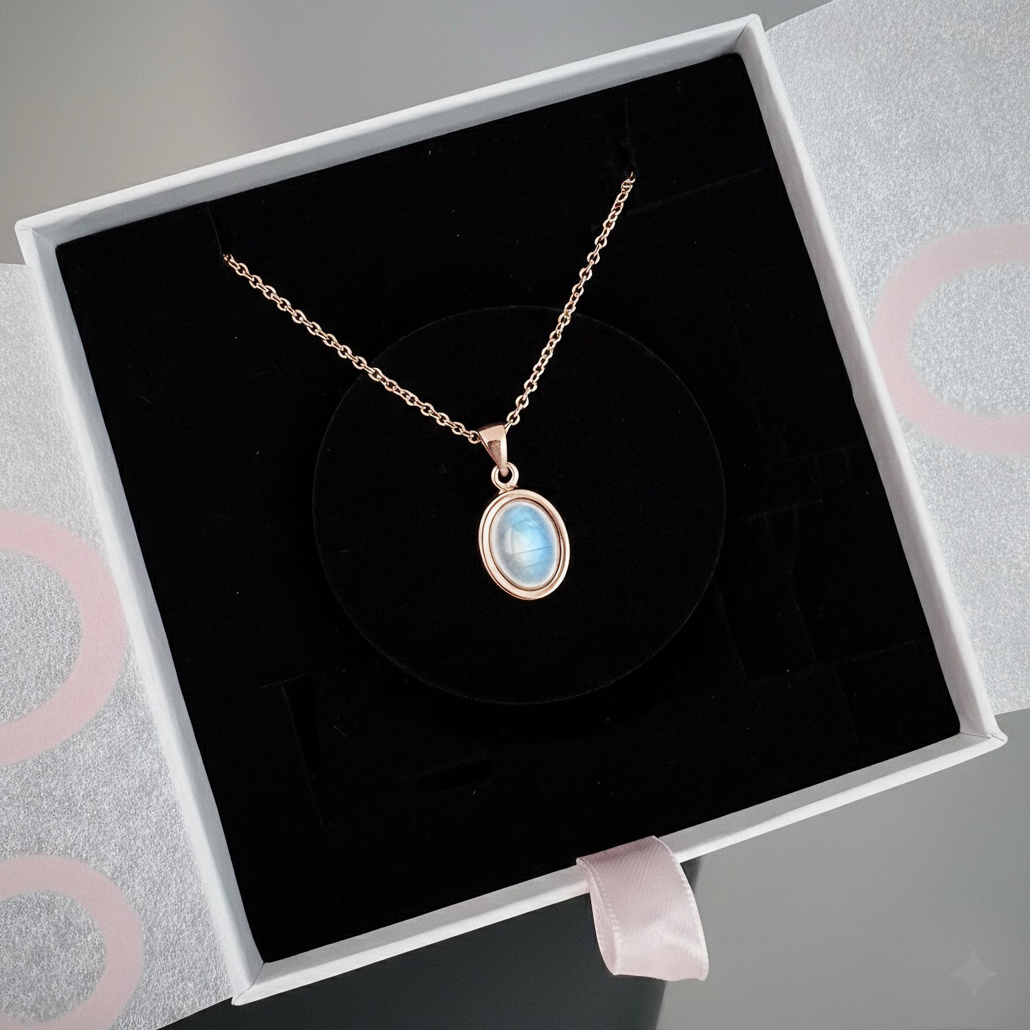Ay Taşı Minimal Vintage Rose Gold Kolye