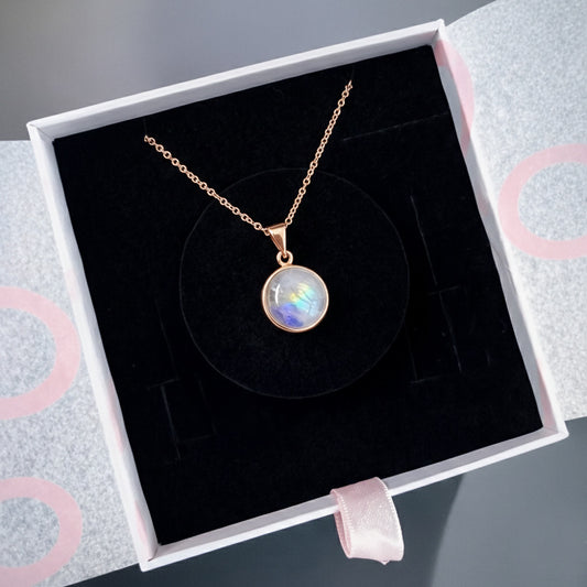 Ay Taşı Yuvarlak Rose Gold Kolye