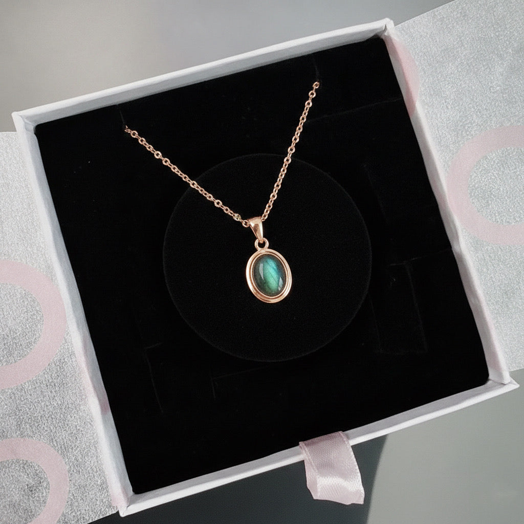 Labradorit Minimal Vintage Rose Gold Kolye