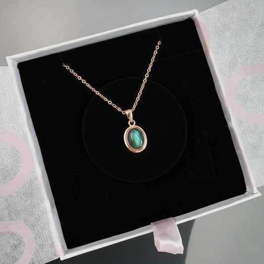 Labradorit Minimal Vintage Rose Gold Kolye