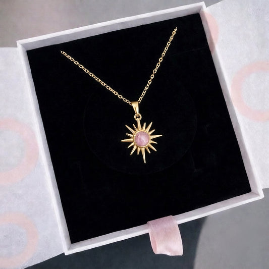 Pembe Kuvars Kuzey Yıldızı Gold Kolye
