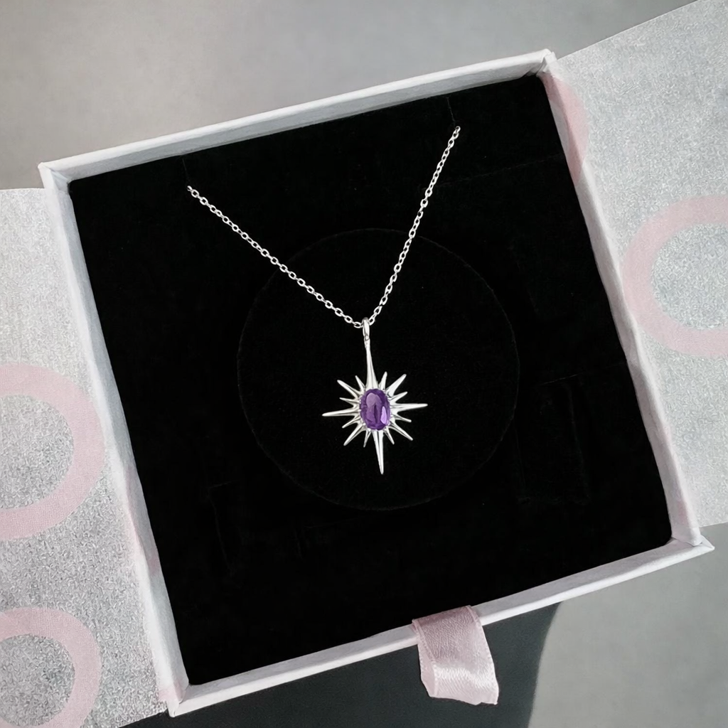Ametist Büyük Kuzey Yıldızı Gümüş Kolye
