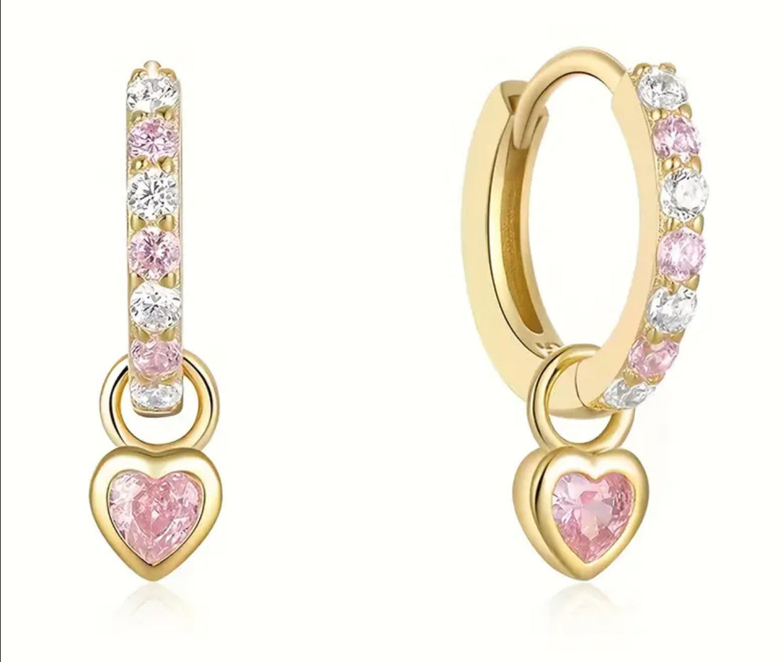 Pembe Kuvars Minimal Kalp Gold Küpe
