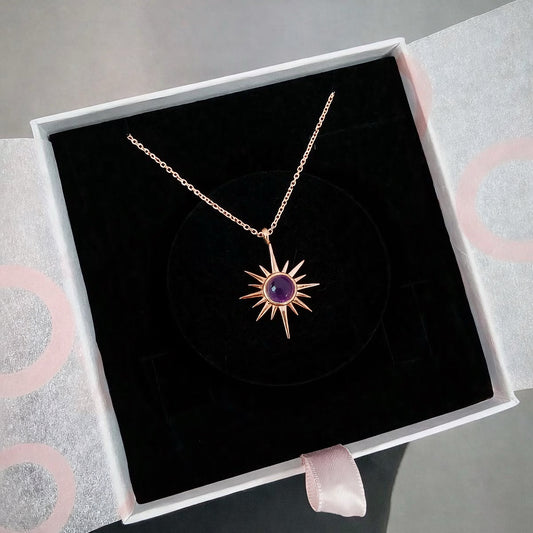 Ametist Kuzey Yıldızı Rose Gold Kolye