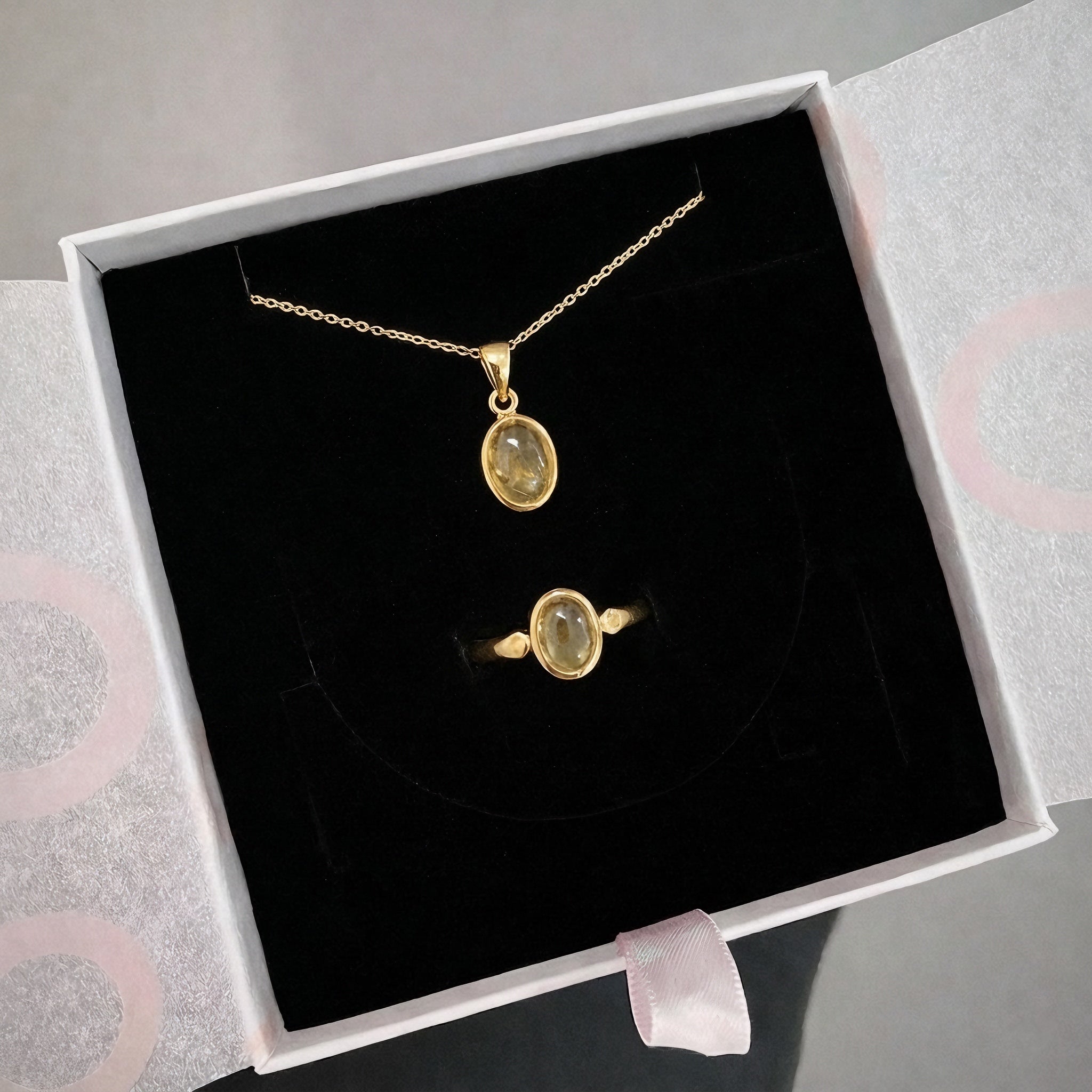 Sitrin Minimal Kolye &amp; Yüzük Set (Gold)
