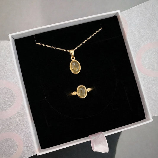 Sitrin Minimal Kolye & Yüzük Set (Gold)