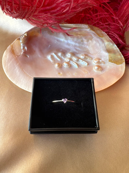 Ametist Minimal Kalp Gümüş Yüzük