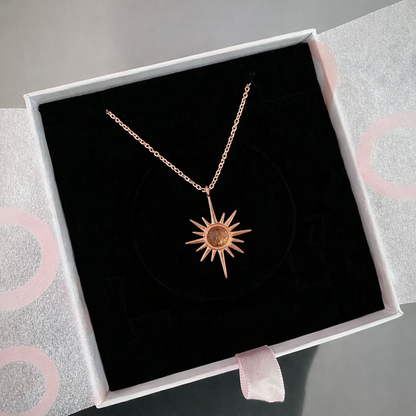 Güneş Taşı Kuzey Yıldızı Rose Gold Kolye