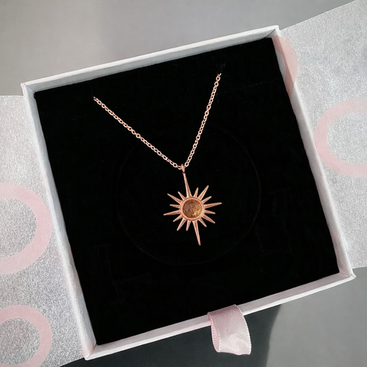 Güneş Taşı Kuzey Yıldızı Rose Gold Kolye