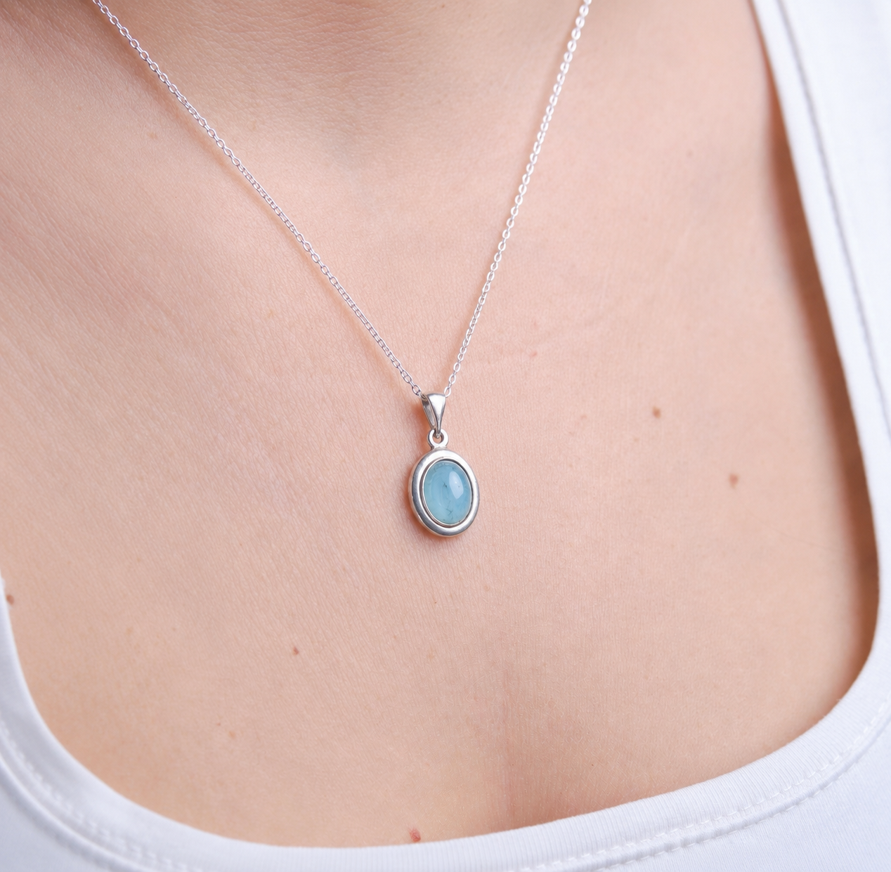 Akuamarin Minimal Vintage Gümüş Kolye