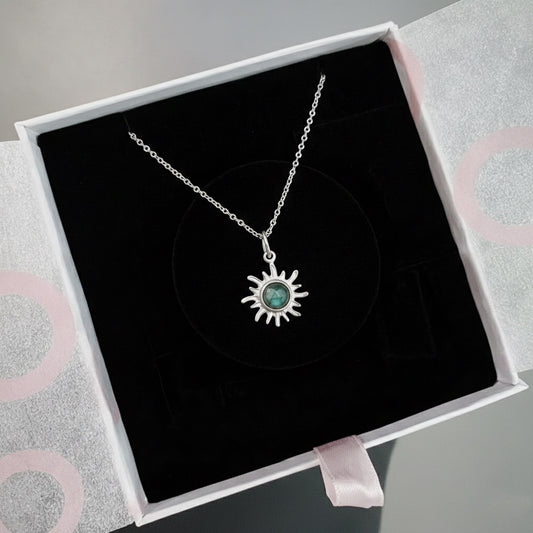 Labradorit Minimal Güneş Gümüş Kolye