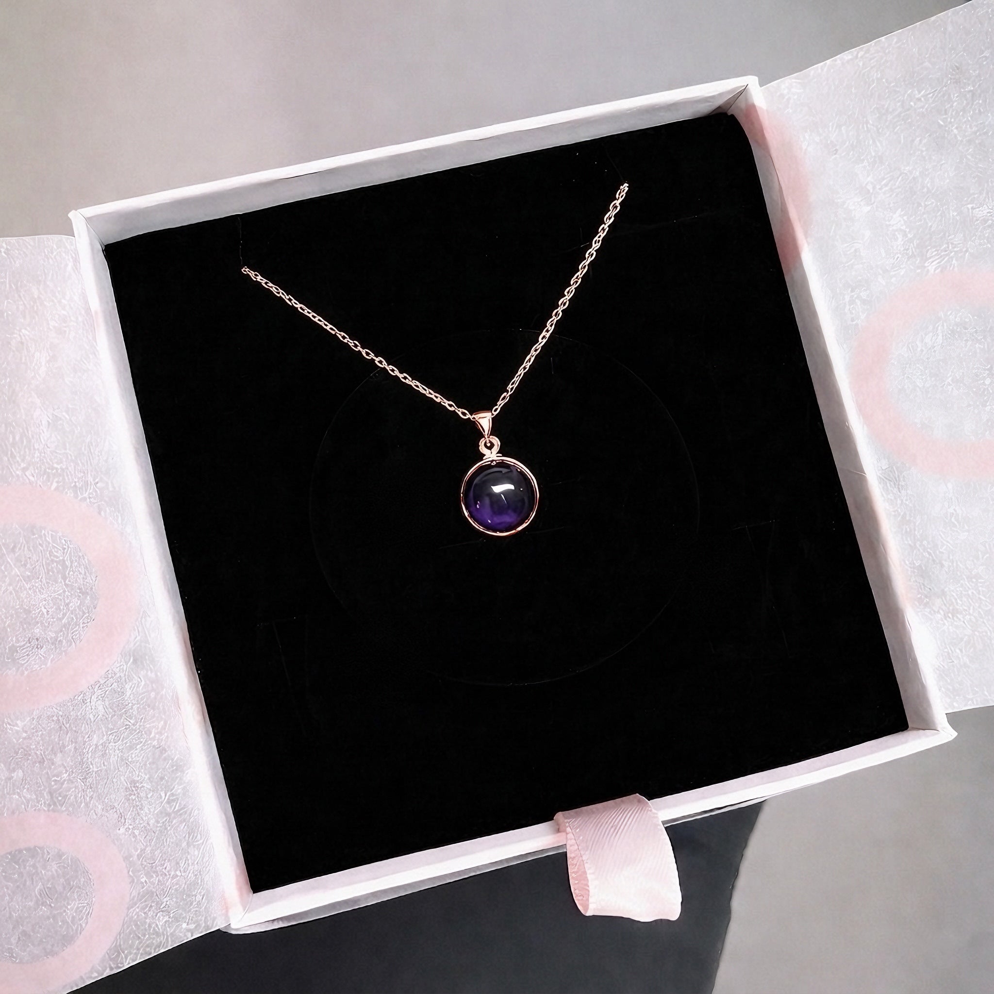 Ametist Yuvarlak Rose Gold Kolye