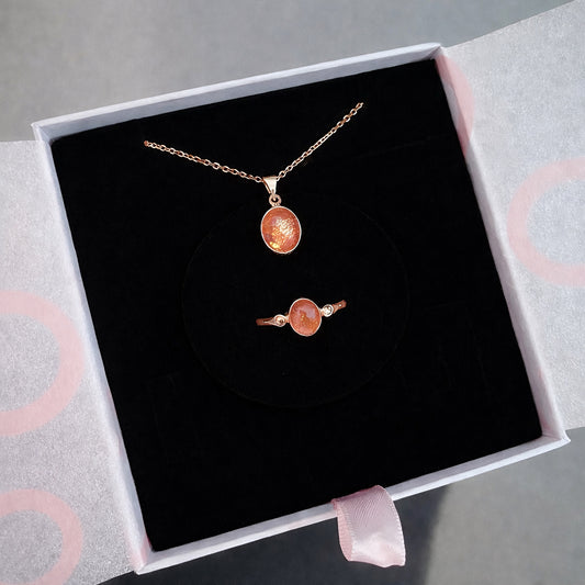 Güneş Taşı Minimal Kolye & Yüzük Set (Rose Gold)