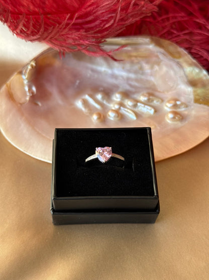 Pembe Kuvars Kalp Gümüş Yüzük