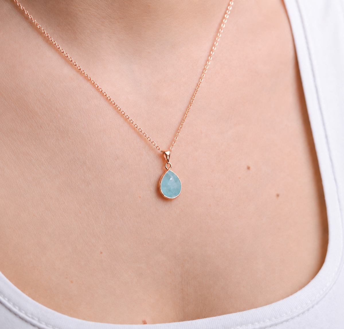 Akuamarin Minimal Damy Rose Gold Kolye
