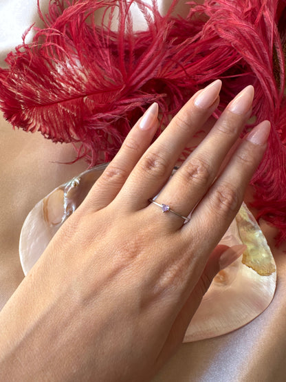 Ametist Minimal Kalp Gümüş Yüzük