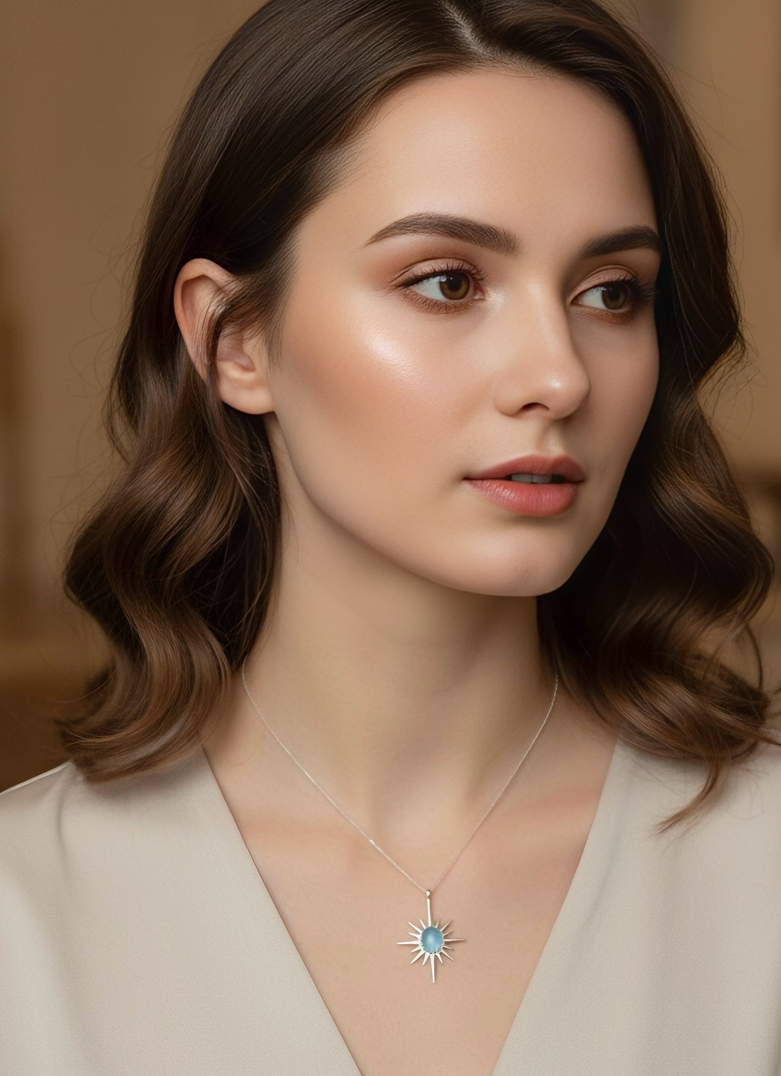 Akuamarin Büyük Kuzey Yıldızı Gümüş Kolye