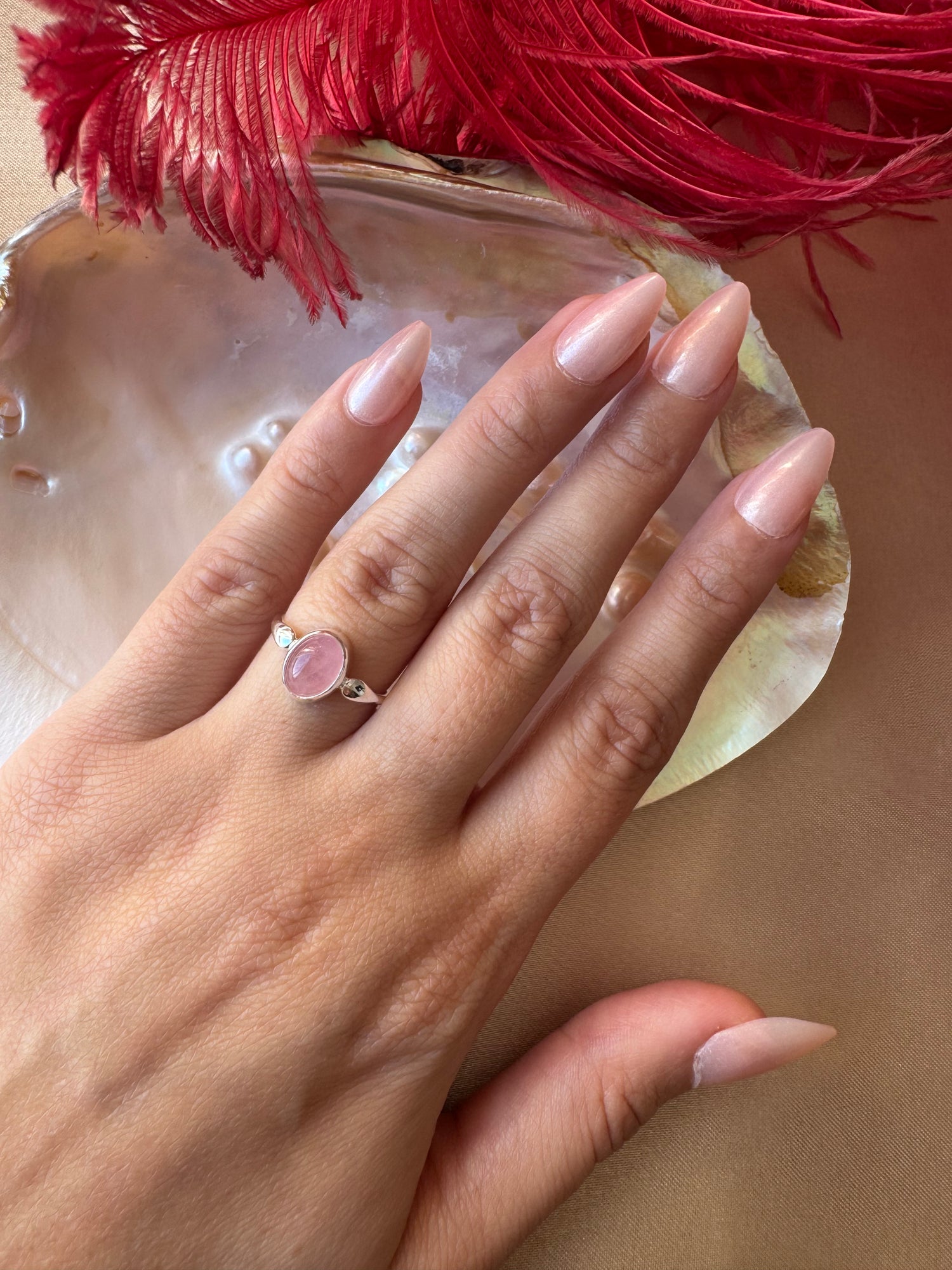 Pembe Kuvars Mary Gümüş Yüzük