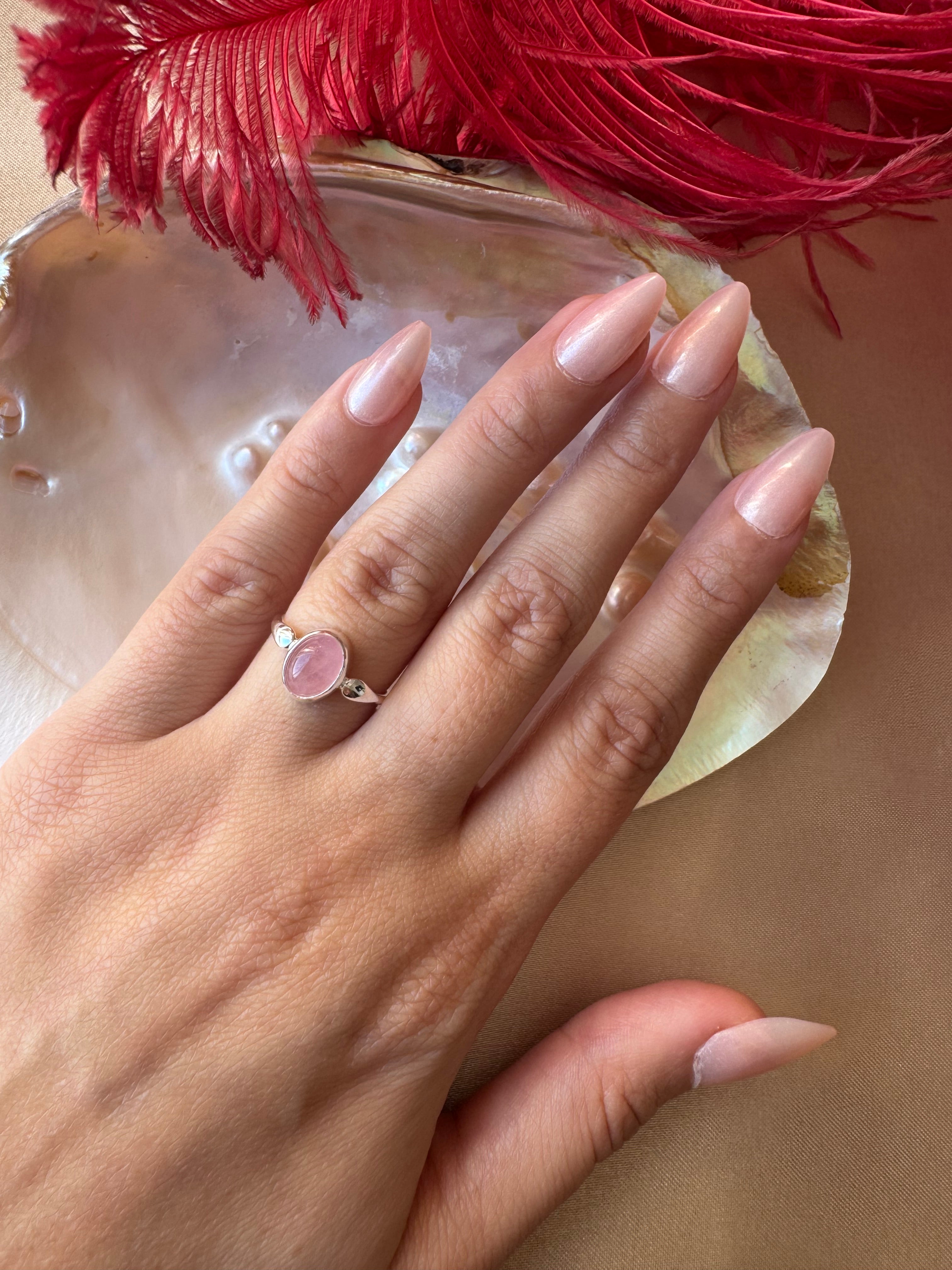 Pembe Kuvars Mary Gümüş Yüzük