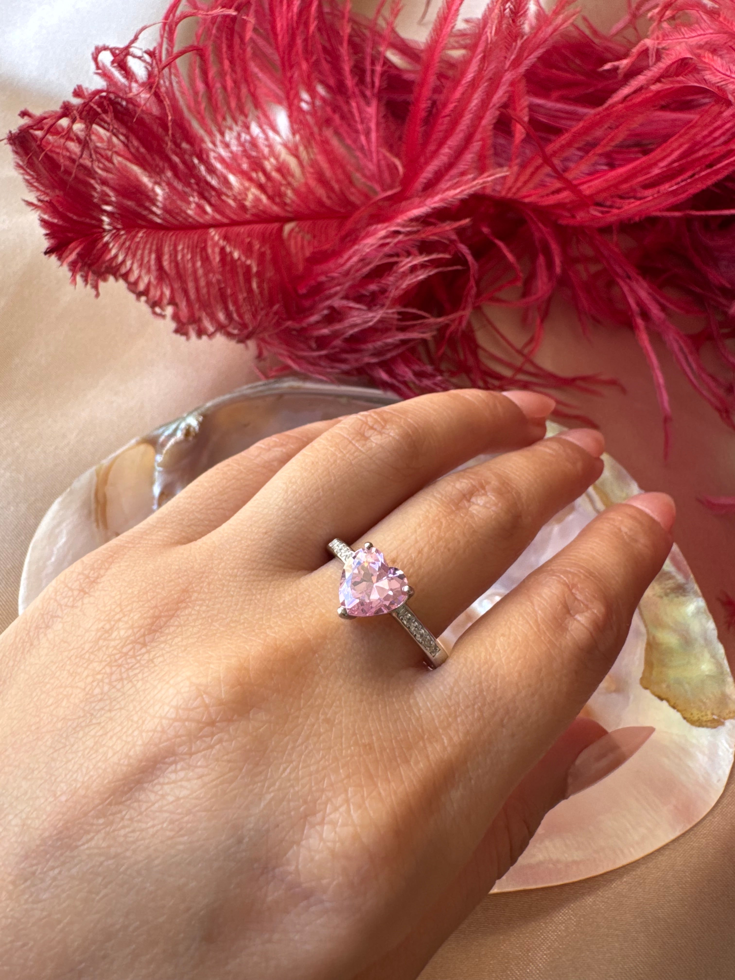 Pembe Kuvars Kalp Gümüş Yüzük