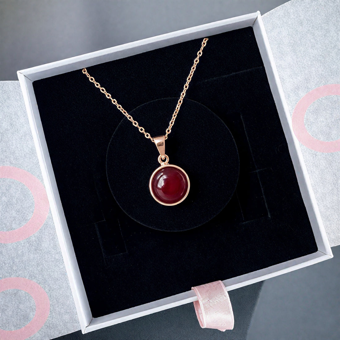 Akik Yuvarlak Rose Gold Kolye