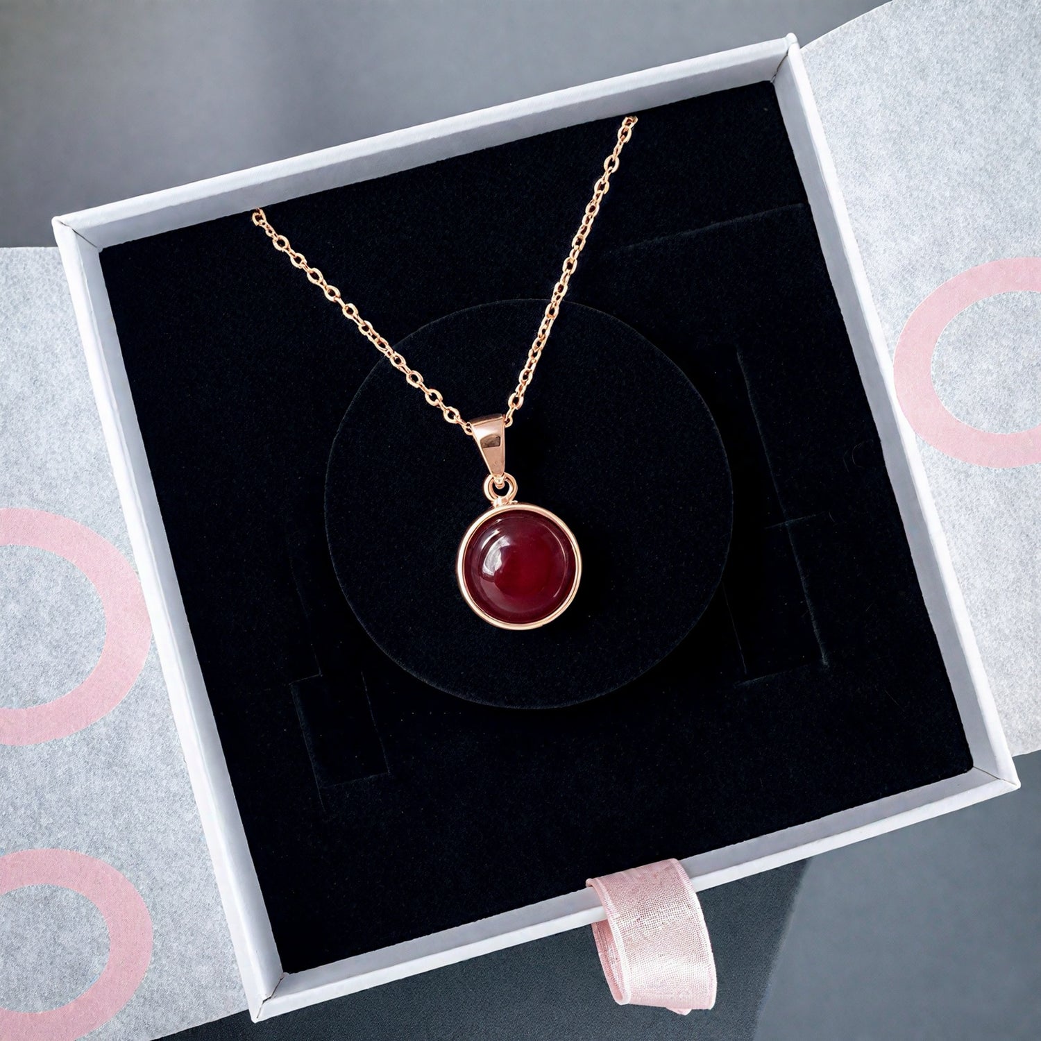 Akik Yuvarlak Rose Gold Kolye