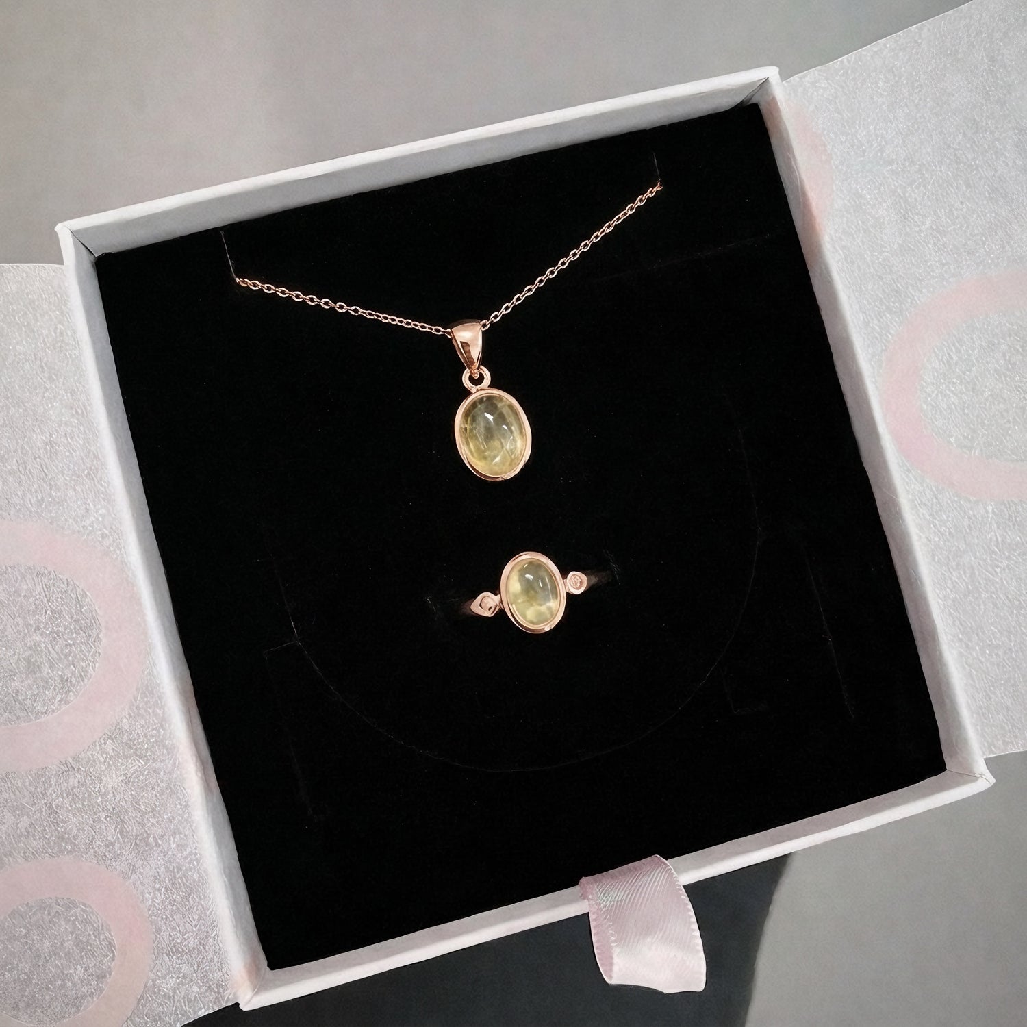 Sitrin Minimal Kolye &amp; Yüzük Set (Rose Gold)